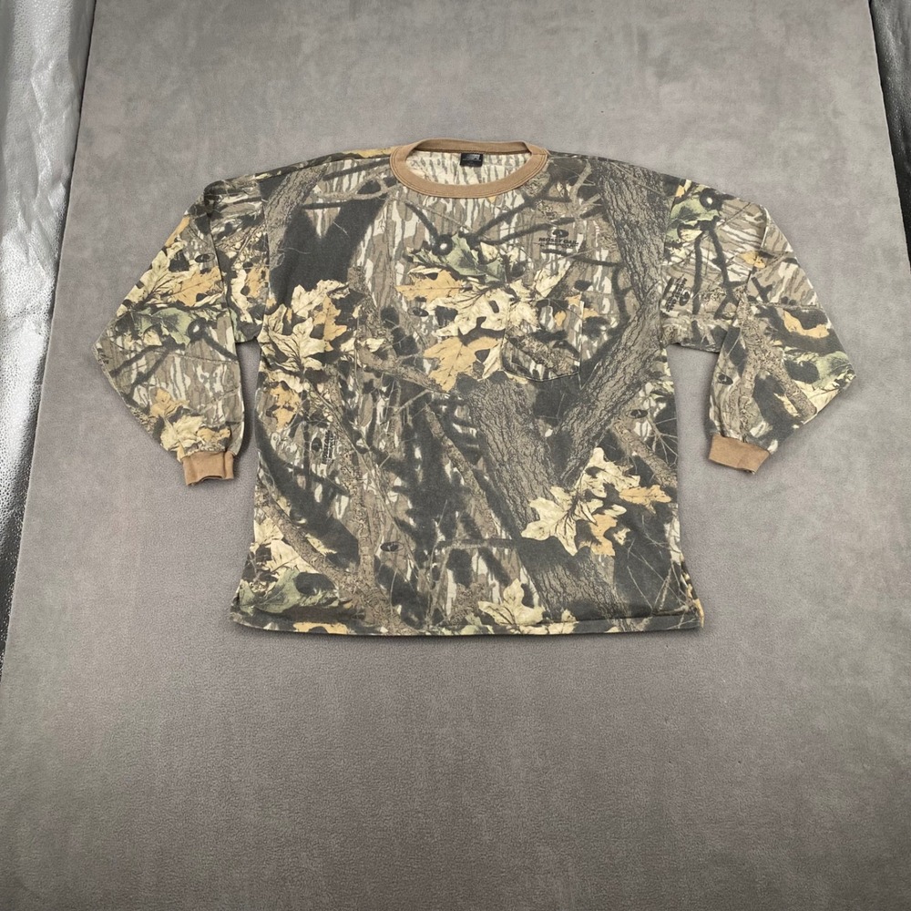 Ace Sportswear Mossy Oak Camo Long Sleeve Pocket T-Shirt XXL Made in USA Y2K
